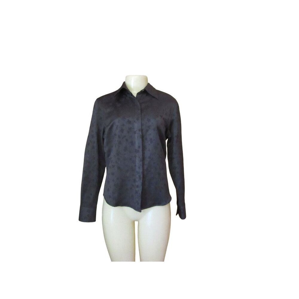 Clara Cottmann Black Floral Long Sleeve Wool Blend Blouse Sz 46/12 Us Made In It